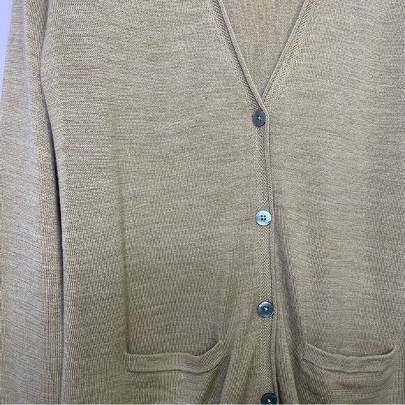 Lands' End 100% Merino Wool Cardigan Sweater Tan Button Long Sleeve Pockets S - Picture 8 of 9